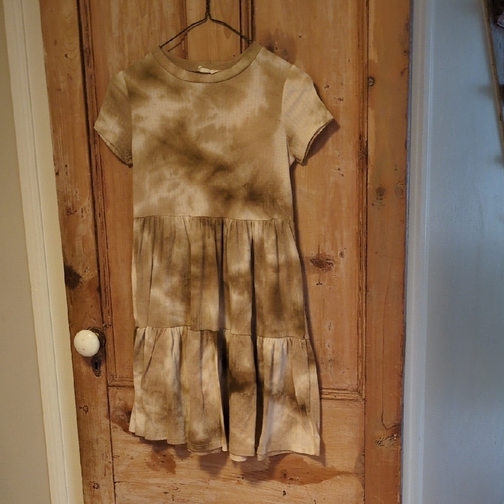 See You Monday Olive Tie-Dye Tiered Short Sleeve Dress